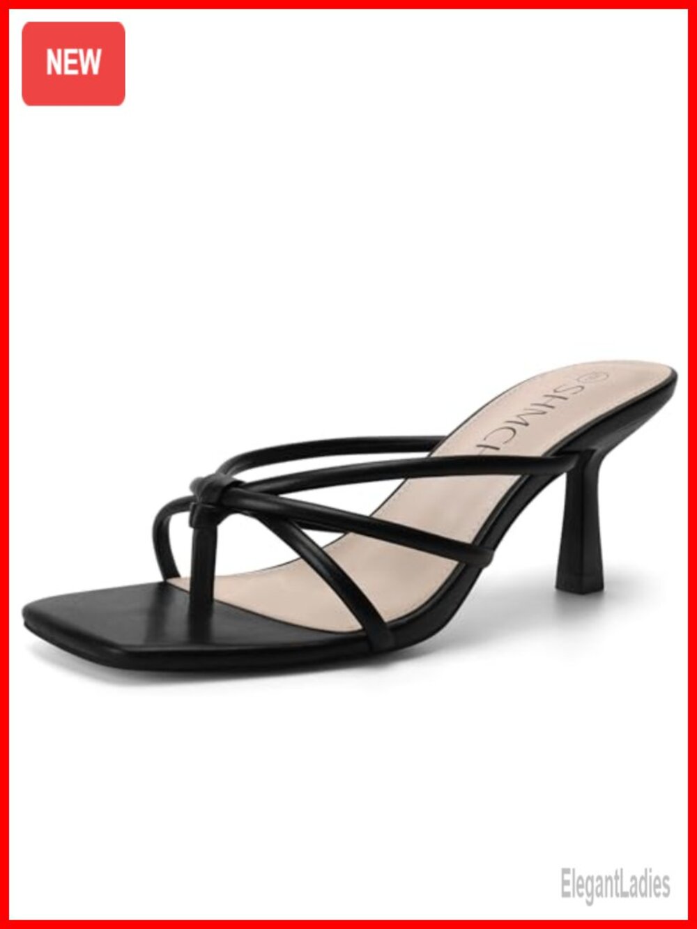 SHMCH Women's Kitten Heel Sandals Square Toe Strappy Thong Heels